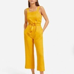 EVERLANE Linen Square-Neck Jumpsuit in Marigold